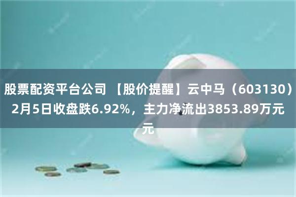 股票配资平台公司 【股价提醒】云中马（603130）2月5日收盘跌6.92%，主力净流出3853.89万元
