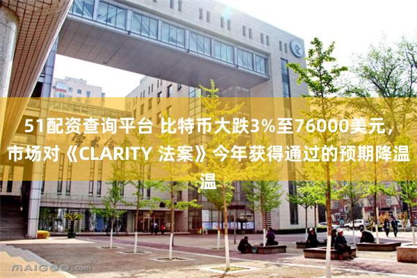 51配资查询平台 比特币大跌3%至76000美元，市场对《CLARITY 法案》今年获得通过的预期降温
