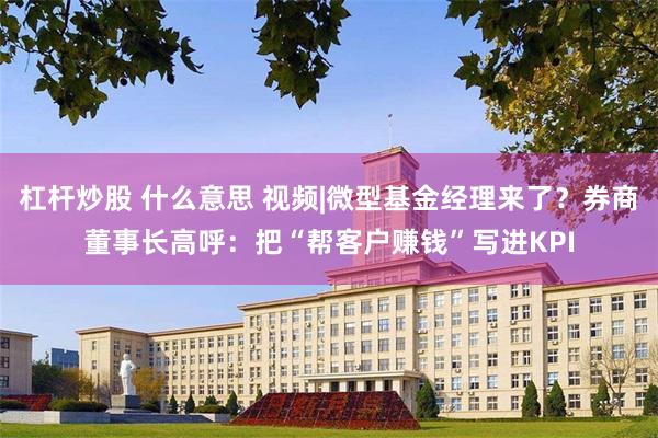 杠杆炒股 什么意思 视频|微型基金经理来了？券商董事长高呼：把“帮客户赚钱”写进KPI